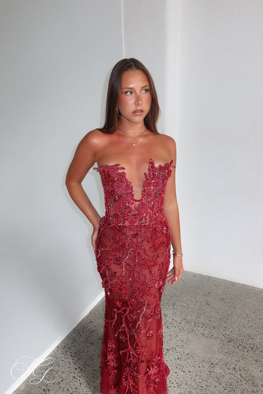 Aura Couture Gown - Red