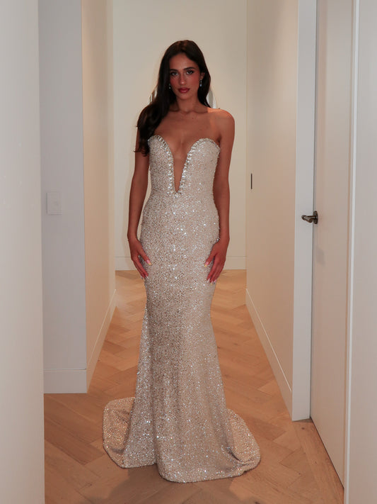 Crystal Embellished Gown - Silver