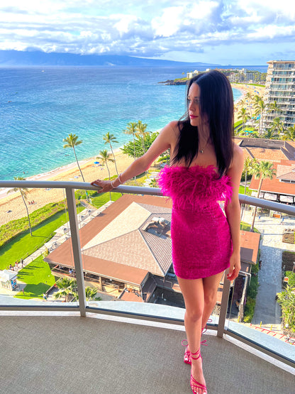 Torin Sequin Feather Mini Dress - Pink