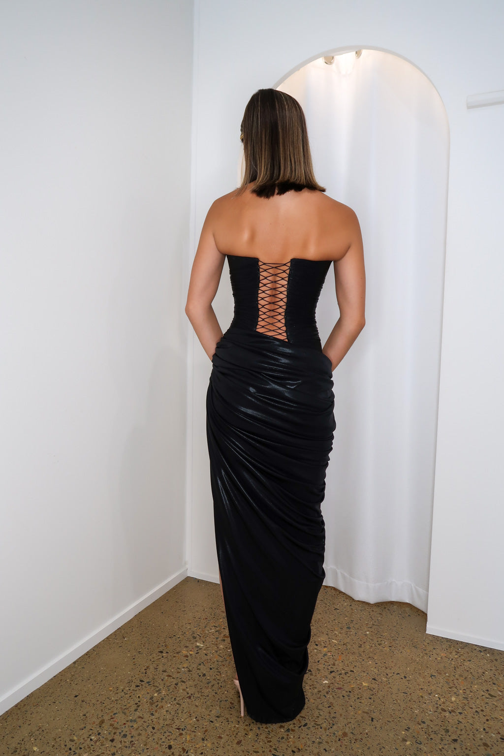 nya corset dress NYA | Wine Slinky Embellished Prom