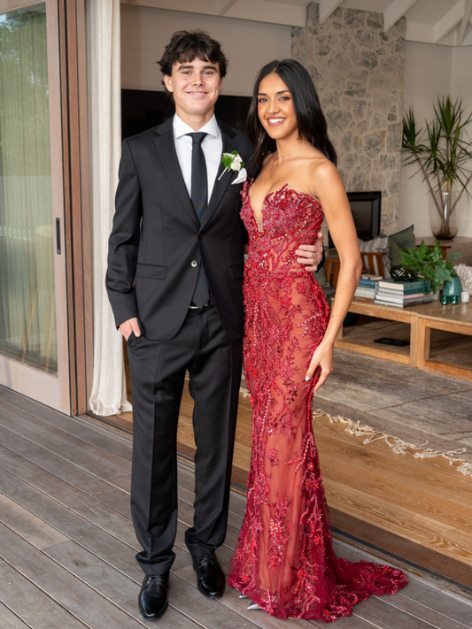 Embellished Ruby Gown - Red