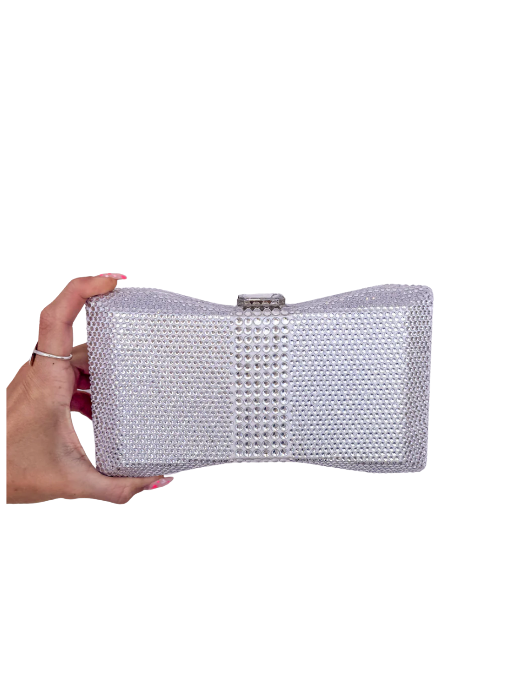 Diamante Bow Clutch - Silver