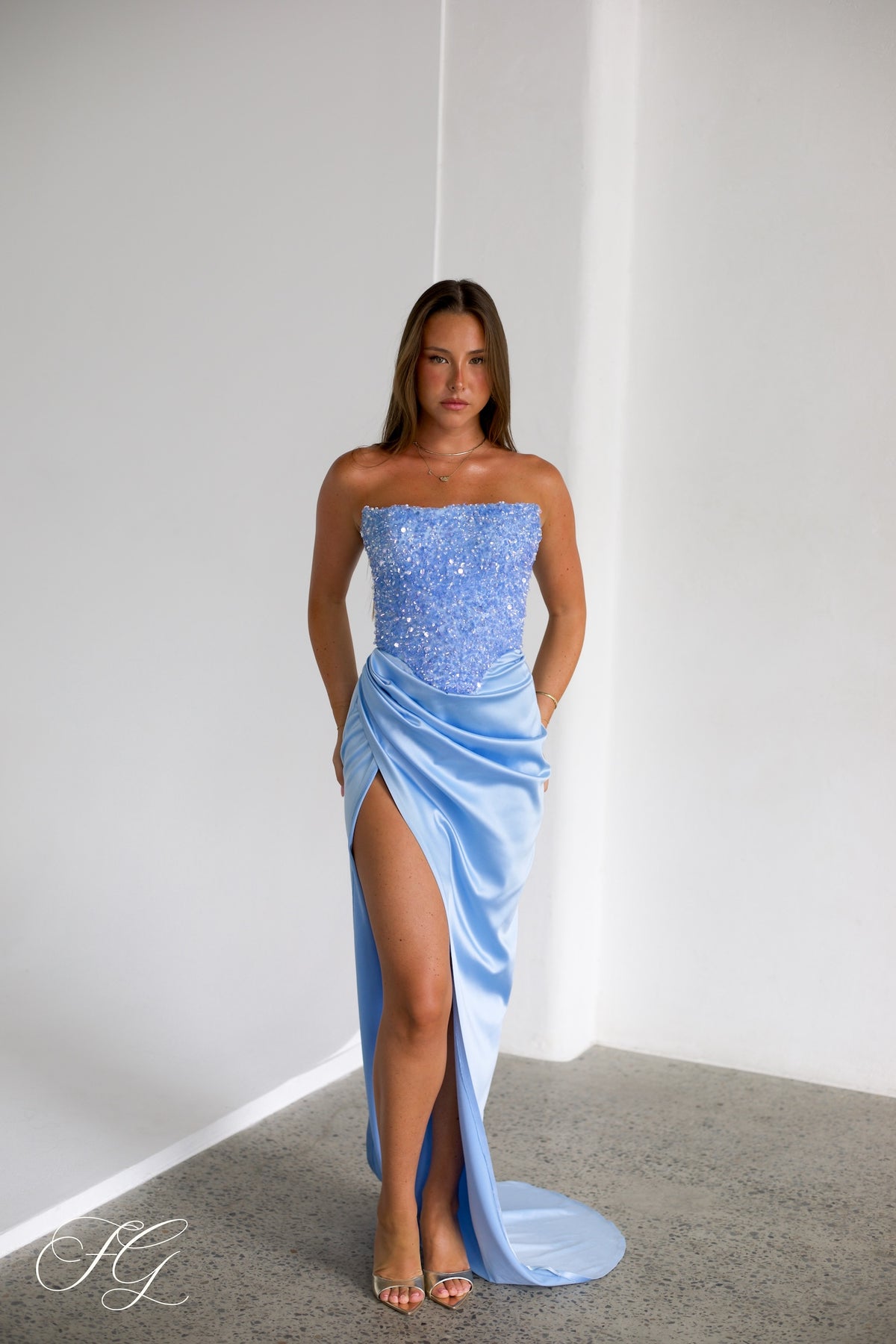 Diour Embellished Gown - Sky Blue