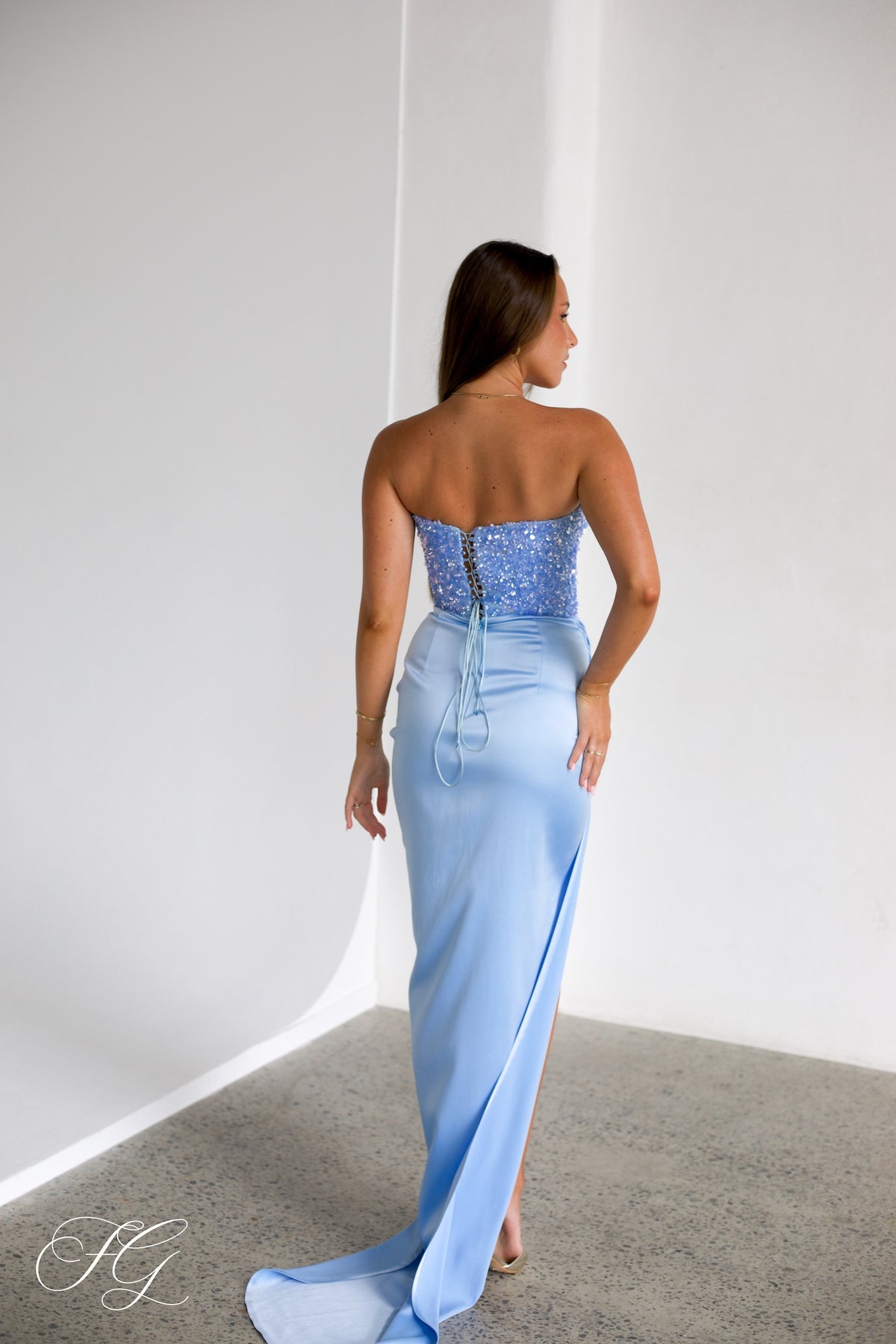 Diour Embellished Gown - Sky Blue