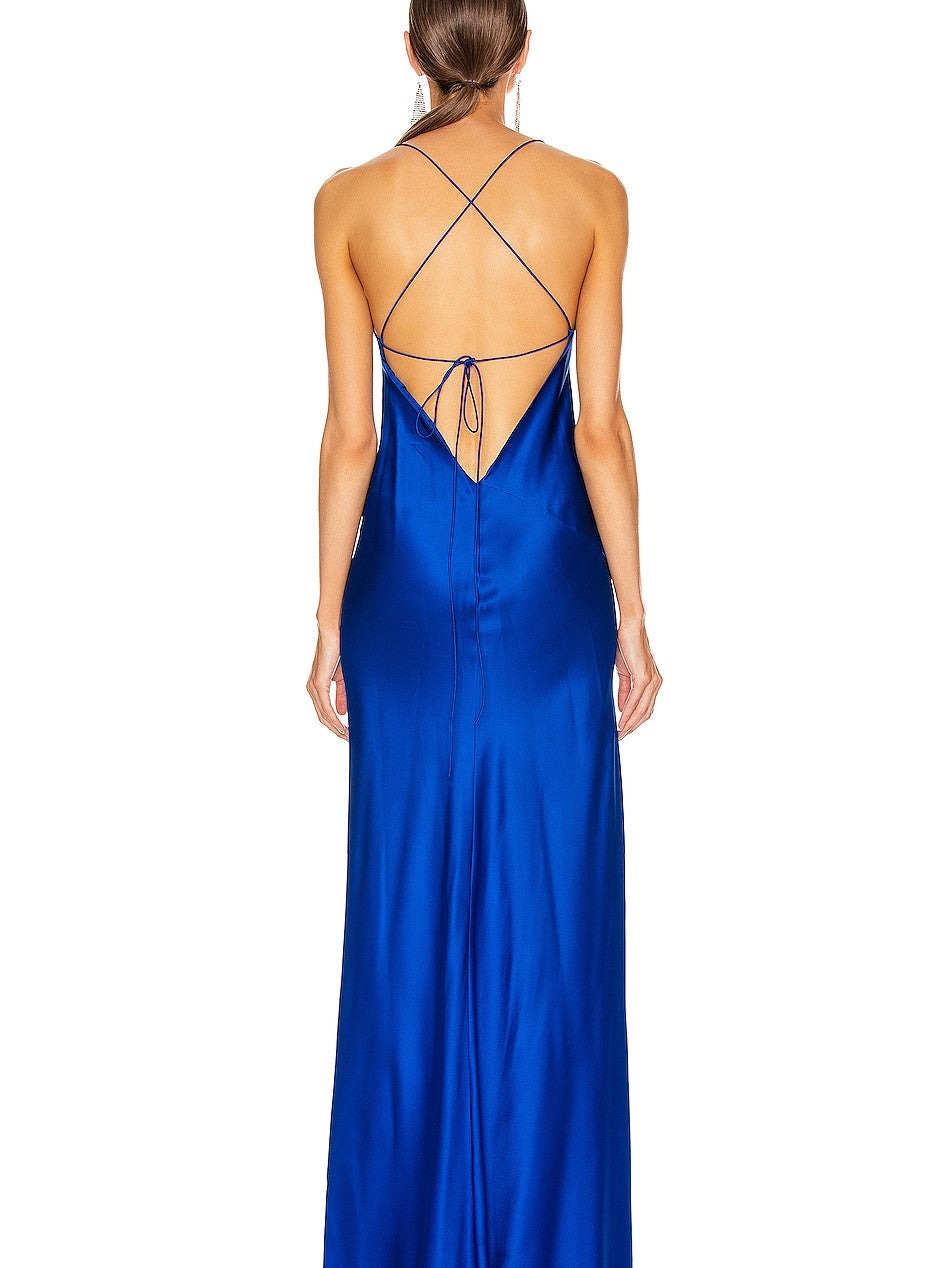 Bias Slit Gown - Cobalt