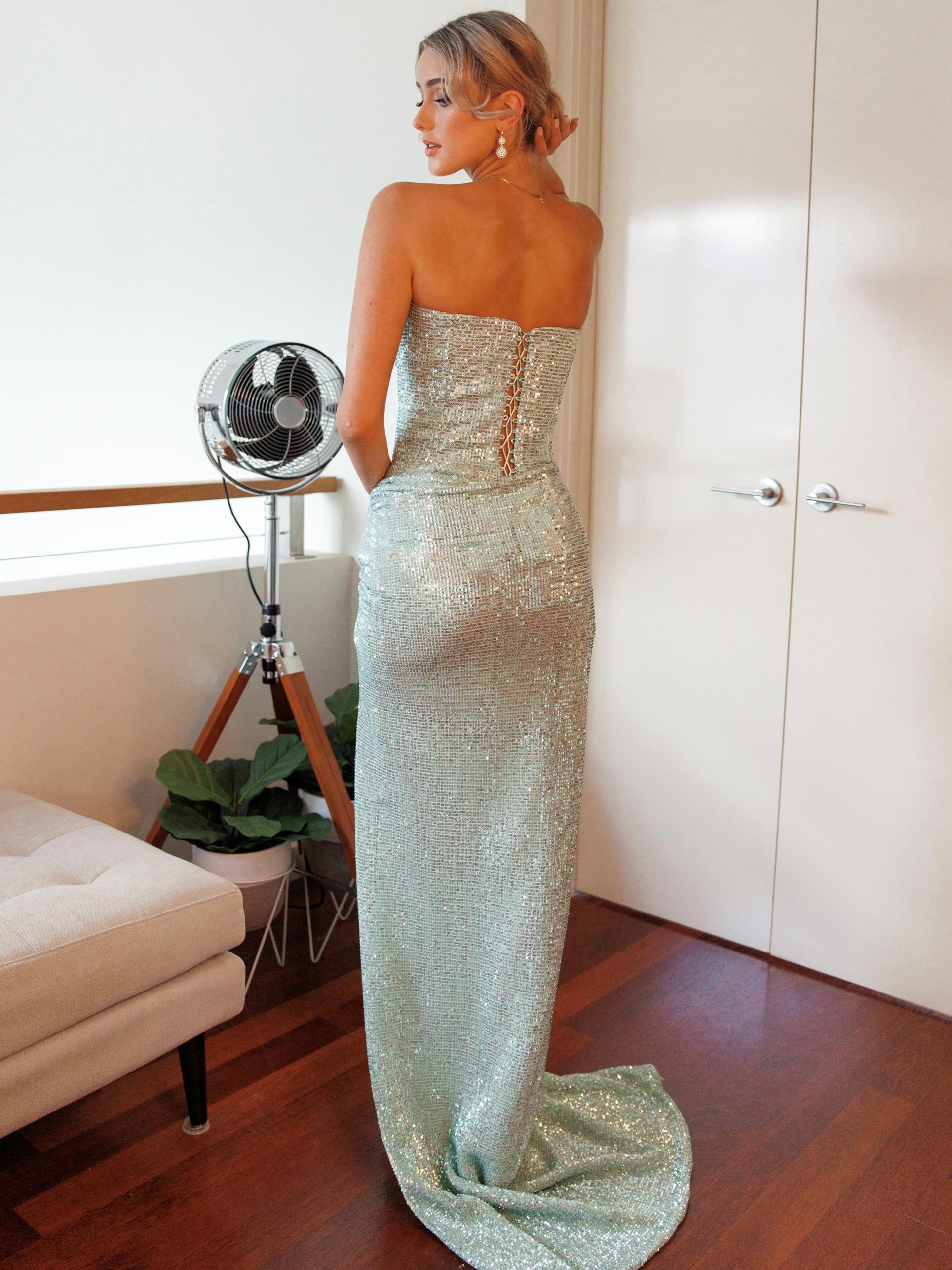Hello Molly Sequin Maxi Dress Luna Strapless Gown Aqua FORMAL GALLERY Hello Molly Sequin Maxi Dress Luna Strapless Gown Aqua FORMAL GALLERY